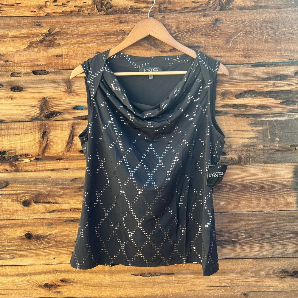 KASPER | Black Silver Sequin Top L